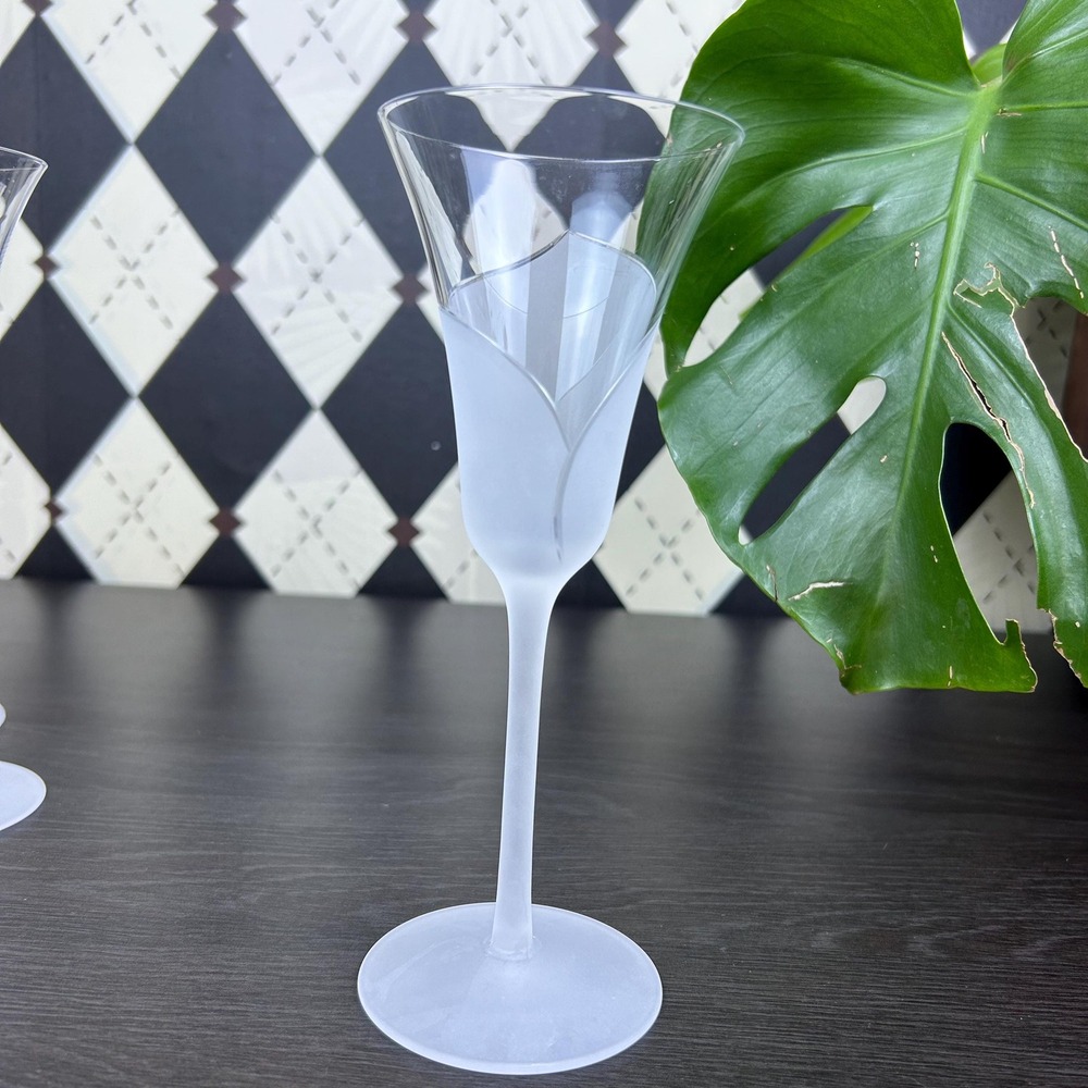 Vintage Sasaki Hana Flutes Frosted Floral Stem Champagne Glasses Set 6 Celestial - Picture 9 of 17